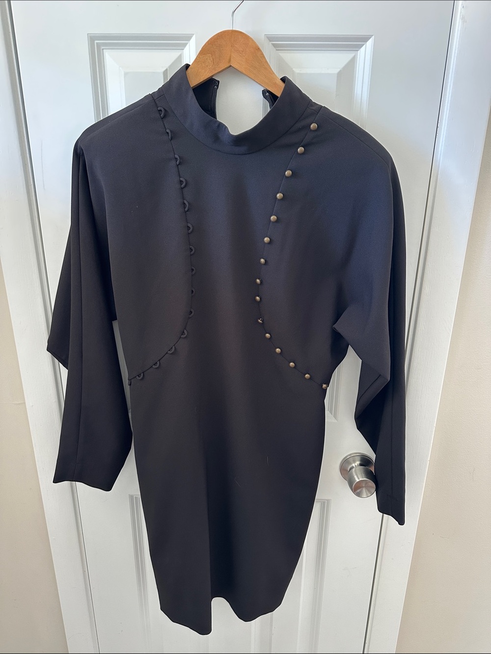 Nicole Miller Black Long-Sleeve High-Neck Dress with Stud Detail